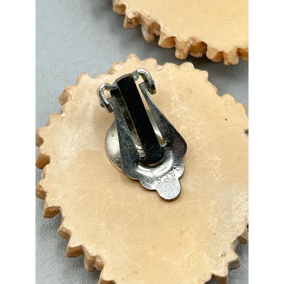 Featherlight Clip On Earrings Drop Shaped Flowers Peach Lightweight Celluloid - Picture 6 of 7